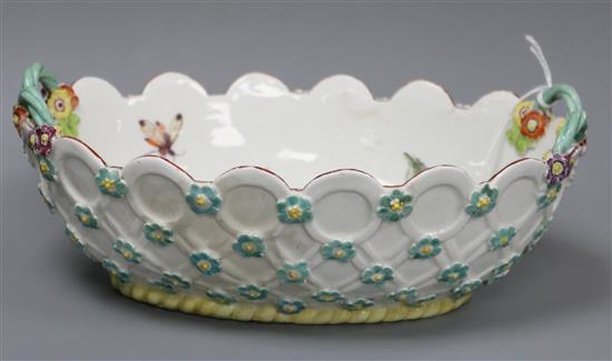 A Derby oval basket, c.1760, l. 21.5cm, old restoration